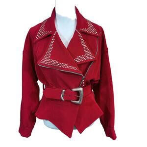 Tadashi Red Embellished Moto Jacket – Size Medium